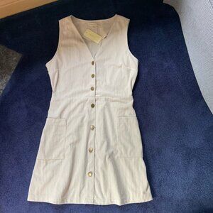 NWT Cream & Gold Button Front Sleeveless Mini Dress in Corduroy Sz L